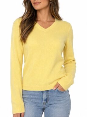 Grace Cashmere 100% Cashmere Yellow V-Neck Sweater Size M